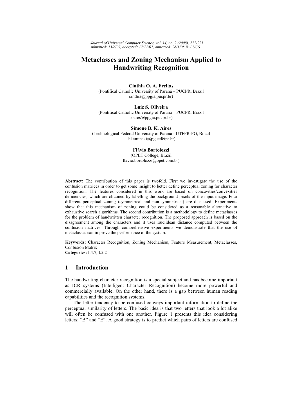 Metaclasses and Zoning Mechanism Applied to Handwriting Recognition