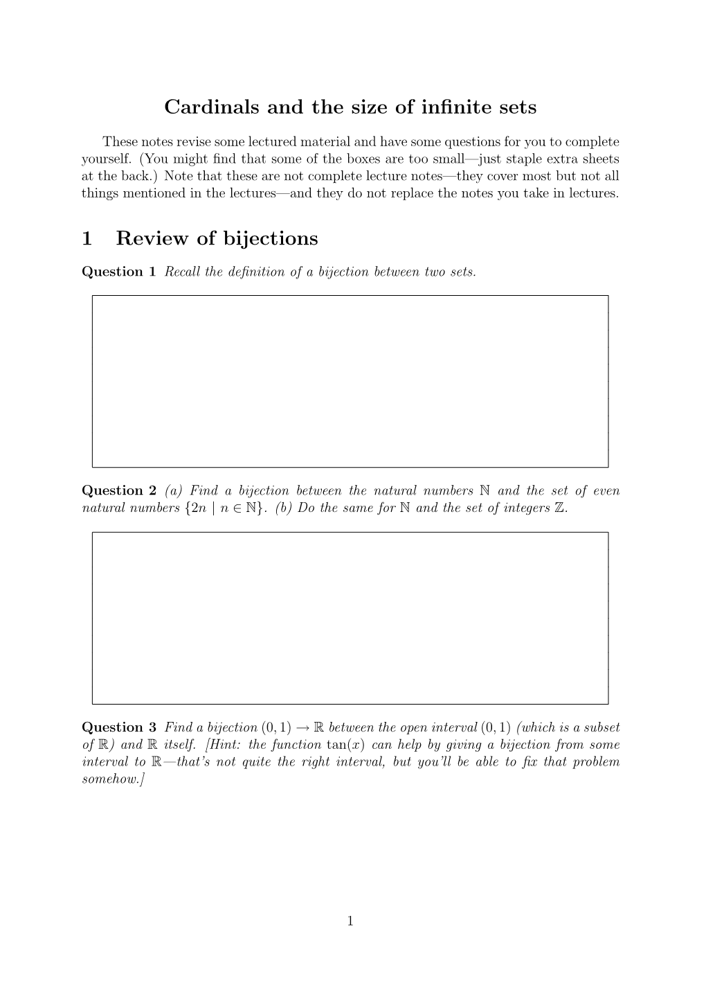 Cardinals and the Size of Infinite Sets 1 Review of Bijections