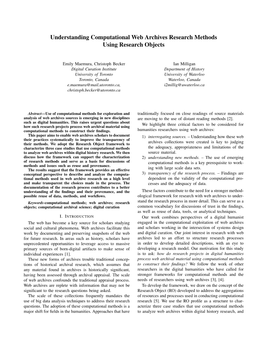 Understanding Computational Web Archives Research Methods Using Research Objects