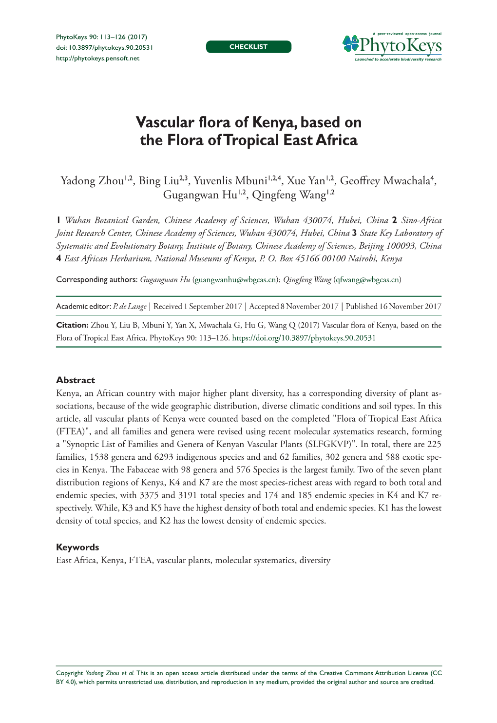 Vascular Flora of Kenya, Based on the Flora of Tropical East Africa