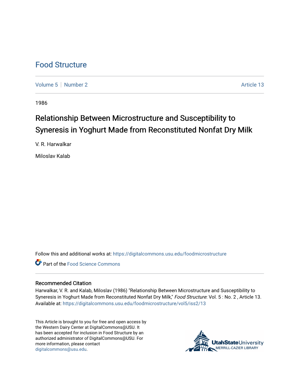 Relationship Between Microstructure and Susceptibility to Syneresis in Yoghurt Made from Reconstituted Nonfat Dry Milk