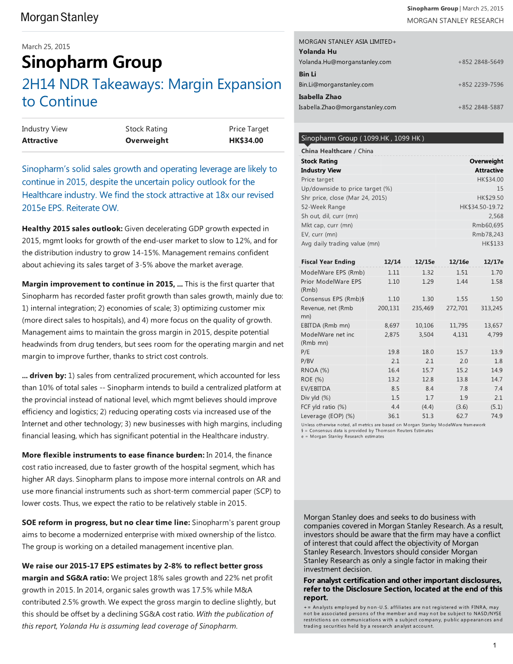 Sinopharm Group: 2H14 NDR Takeaways: Margin Expansion To