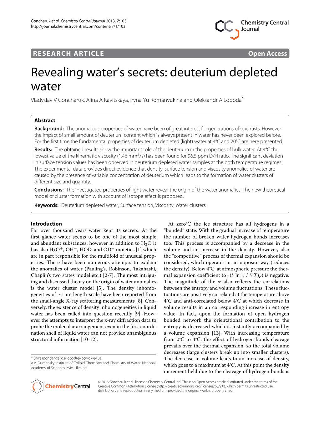 Revealing Water's Secrets: Deuterium Depleted Water