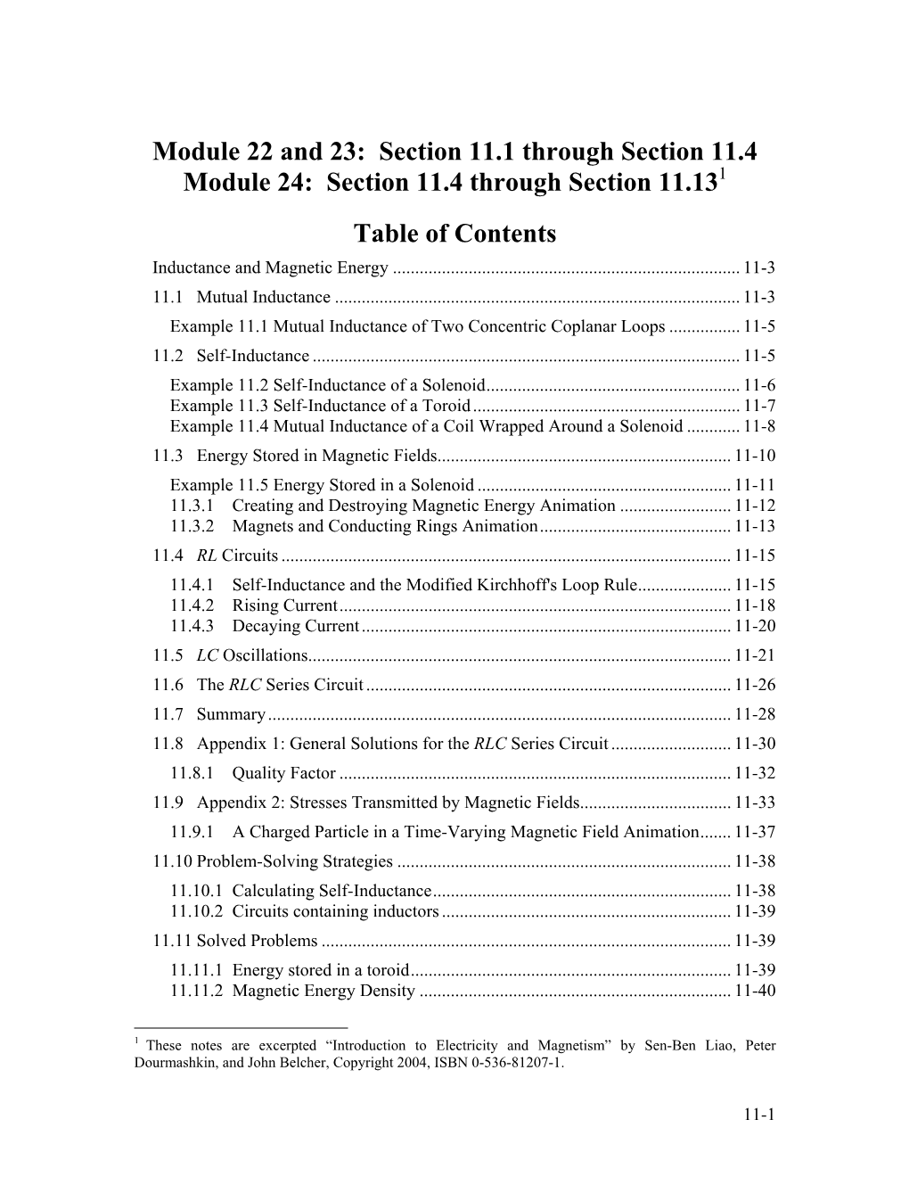 Course Notes: Inductance and Magnetic Energy