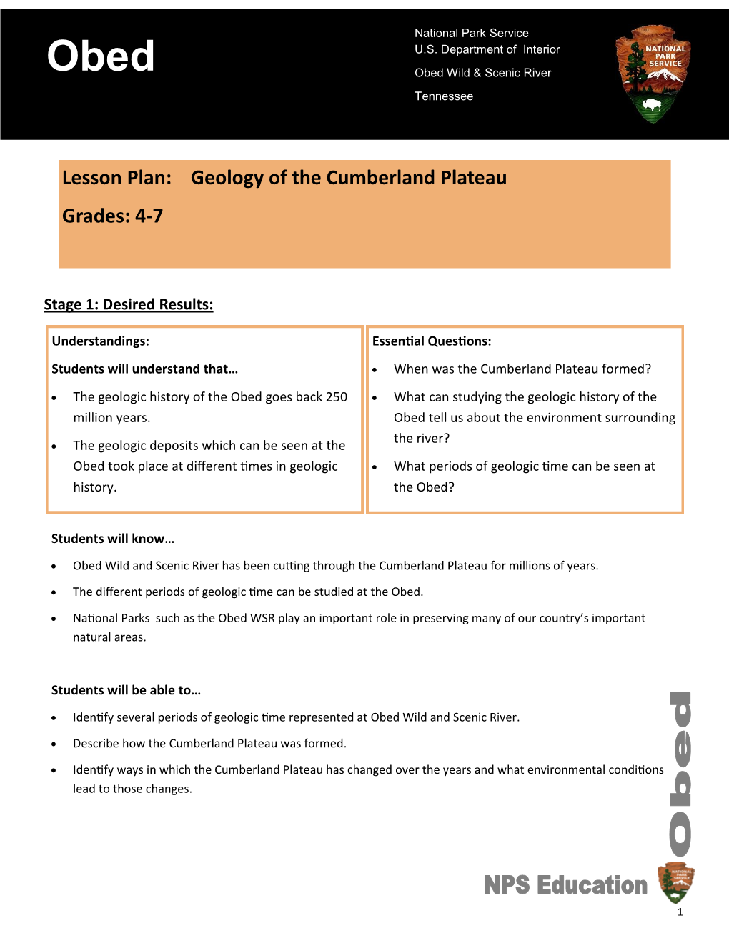 Lesson Plan: Geology of the Cumberland Plateau Grades