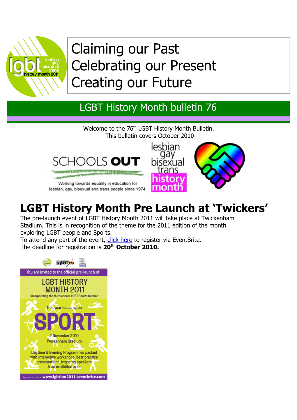 Welcome to the 76Th LGBT History Month Bulletin