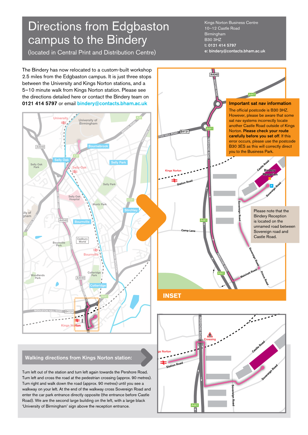 Directions from Edgbaston Campus to the Bindery