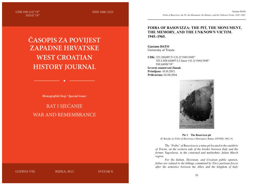 Foiba of Basovizza: the Pit, the Monument, the Memory, and the Unknown Victim