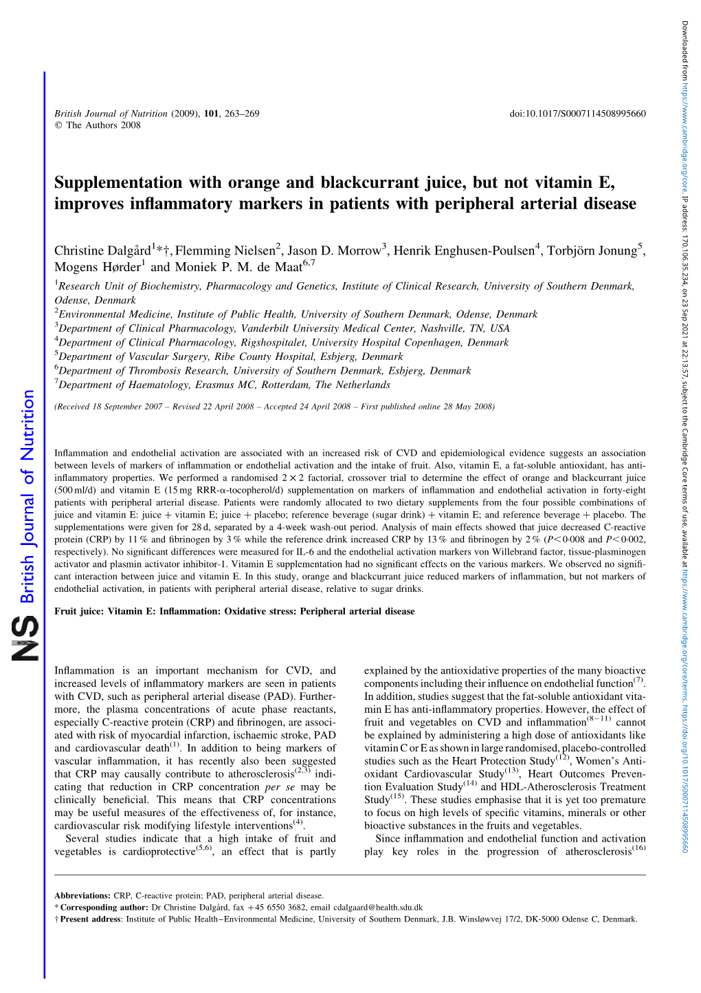 Supplementation with Orange and Blackcurrant Juice, but Not Vitamin E