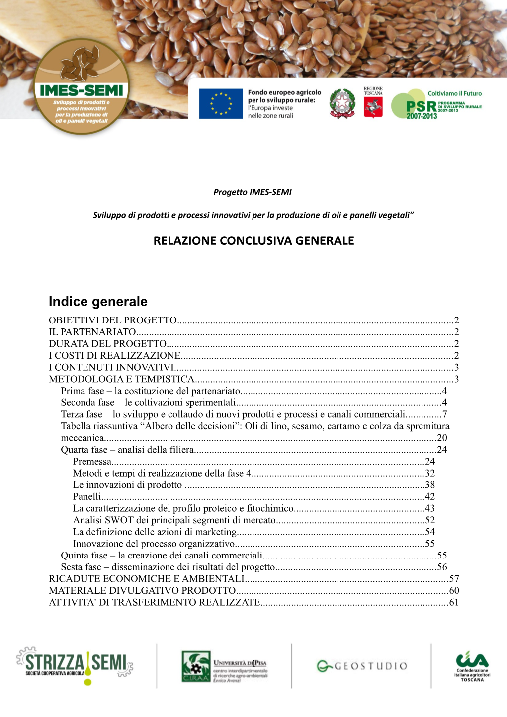 RELAZIONE CONCLUSIVA GENERALE Indice Generale