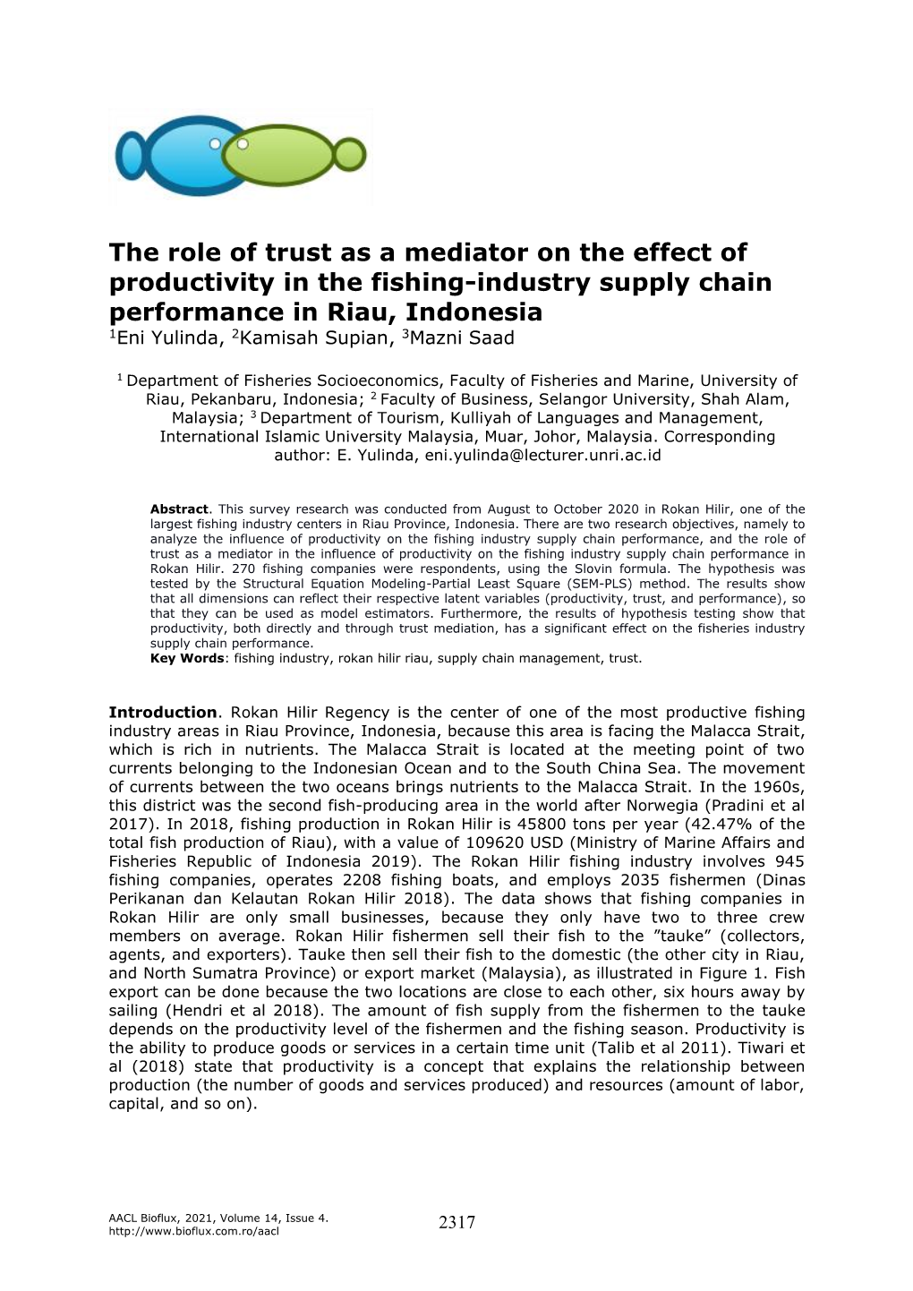 The Role of Trust As a Mediator on the Effect of Productivity in the Fishing