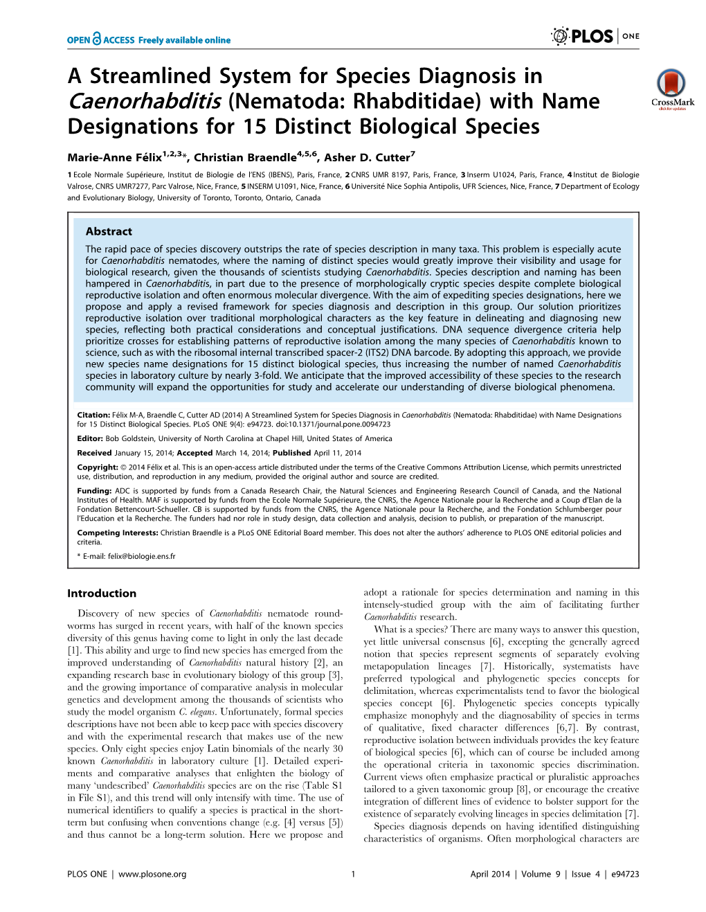 Nematoda: Rhabditidae) with Name Designations for 15 Distinct Biological Species