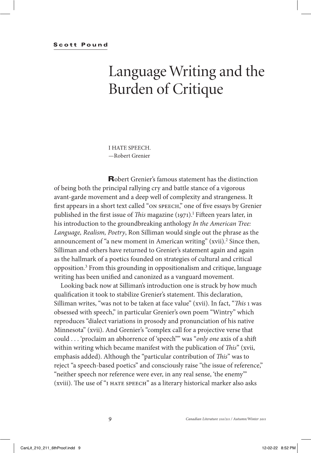 Language Writing and the Burden of Critique