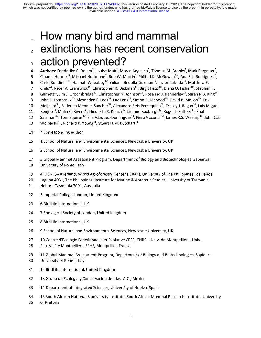 How Many Bird and Mammal Extinctions Has Recent