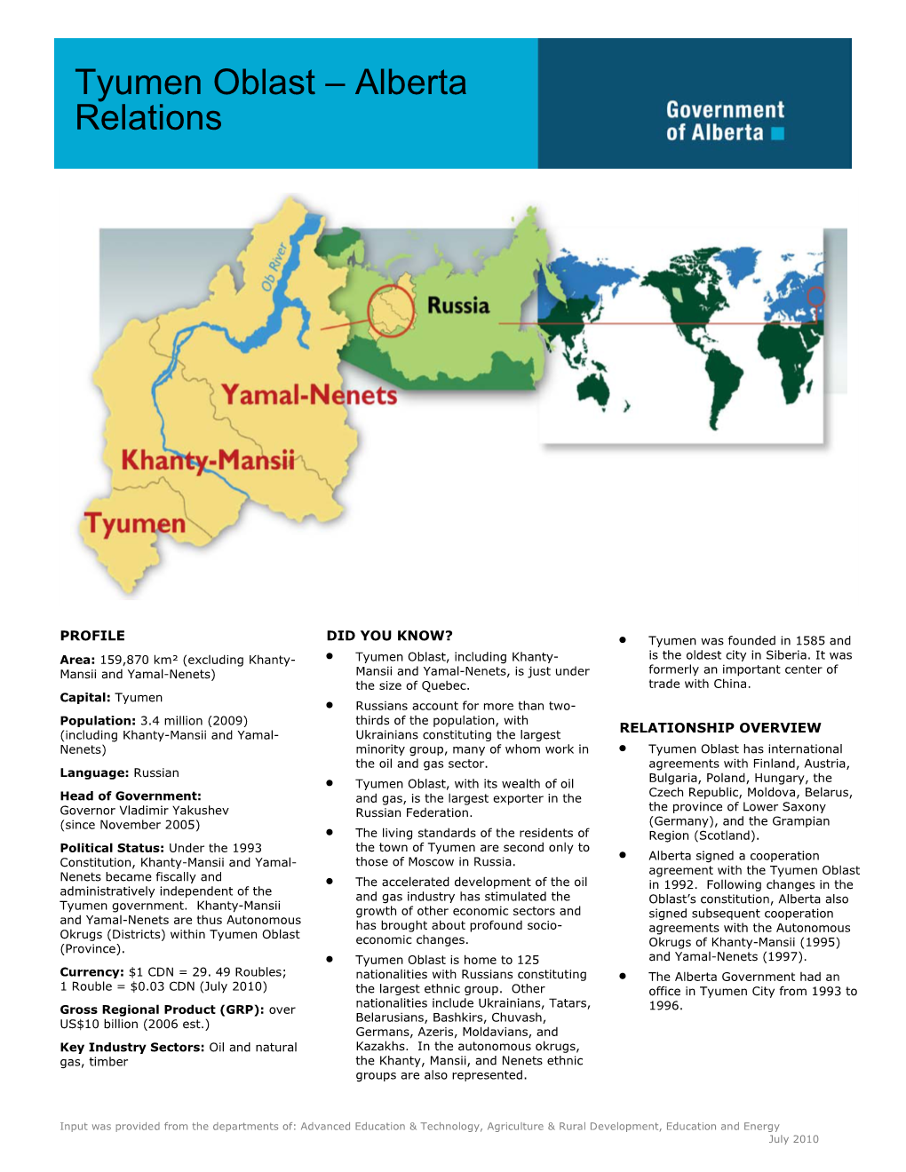 Tyumen-Alberta Relations