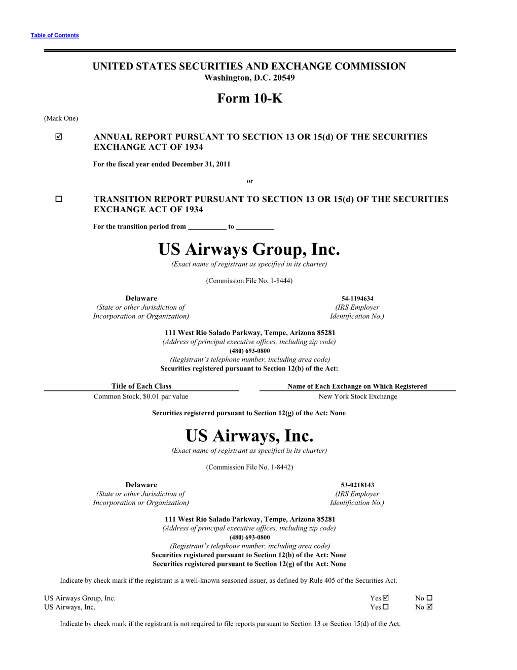 2011 US Airways Annual Report