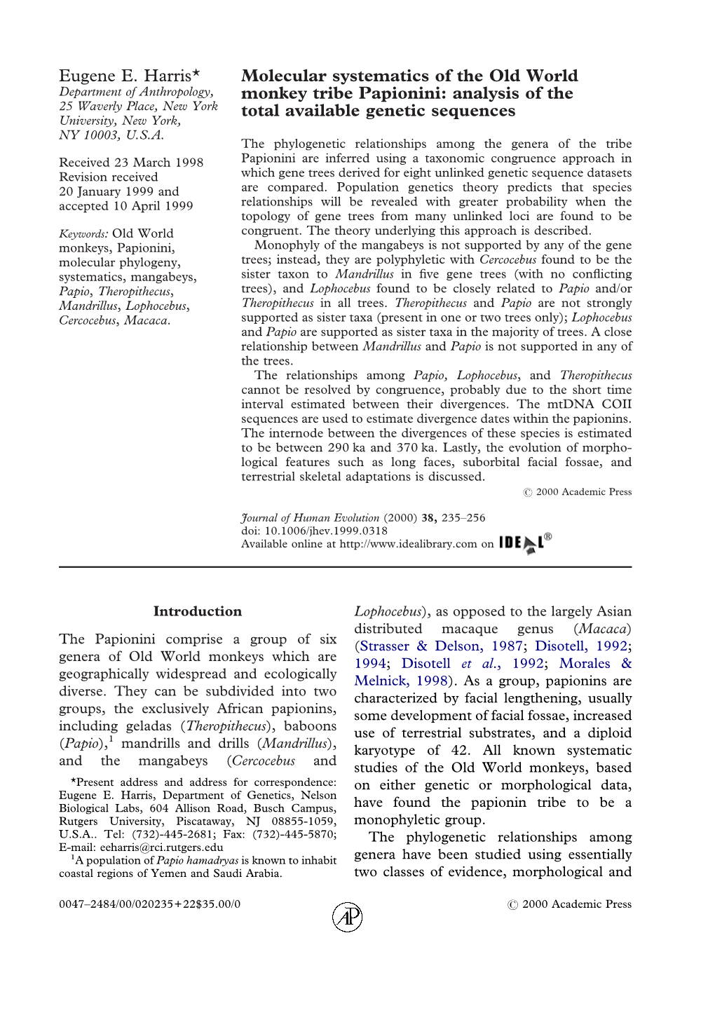 Molecular Systematics of the Old World Monkey Tribe Papionini