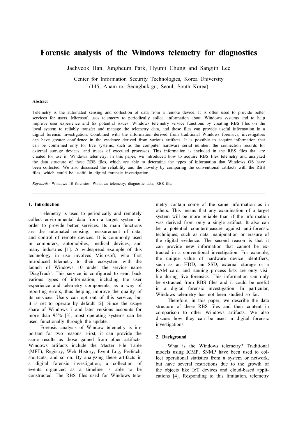 Forensic Analysis of the Windows Telemetry for Diagnostics