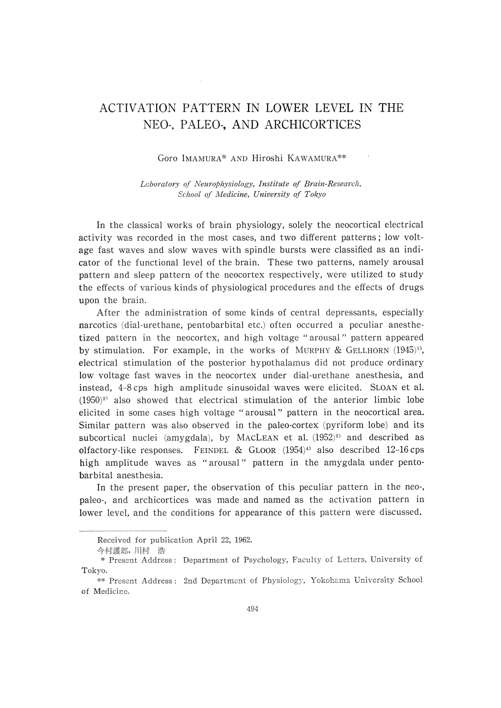 Activation Pattern in Lower Level in the Neo-,Paleo-,And Archicortices