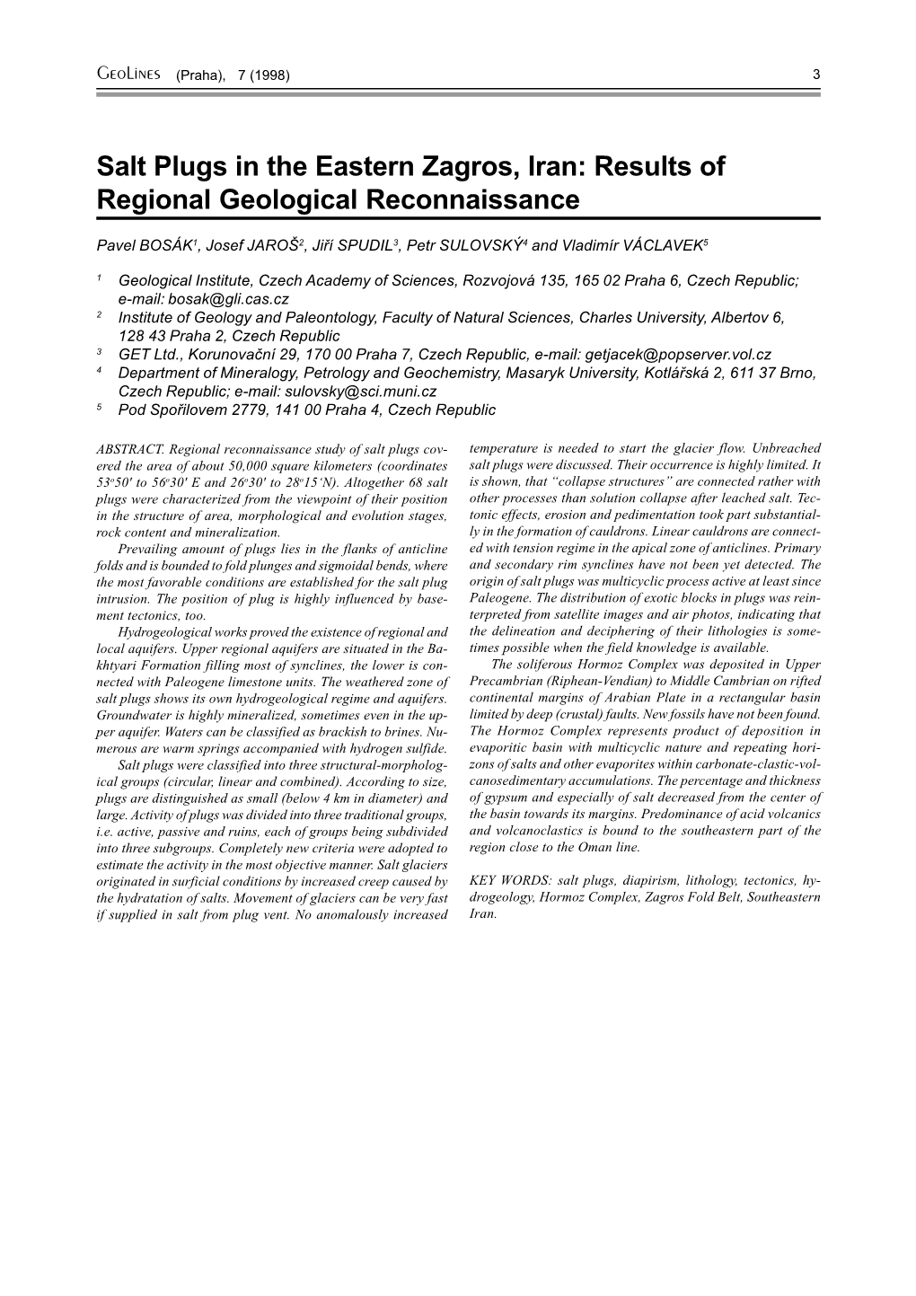 Salt Plugs in the Eastern Zagros, Iran: Results of Regional Geological Reconnaissance