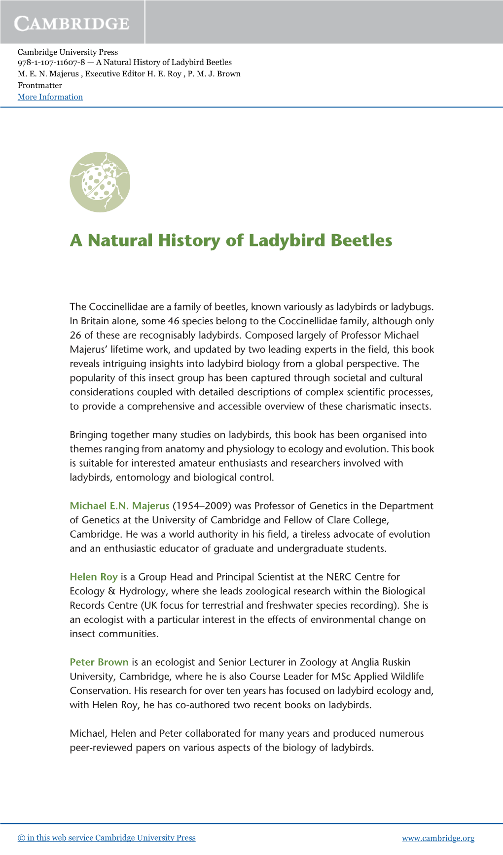 A Natural History of Ladybird Beetles M