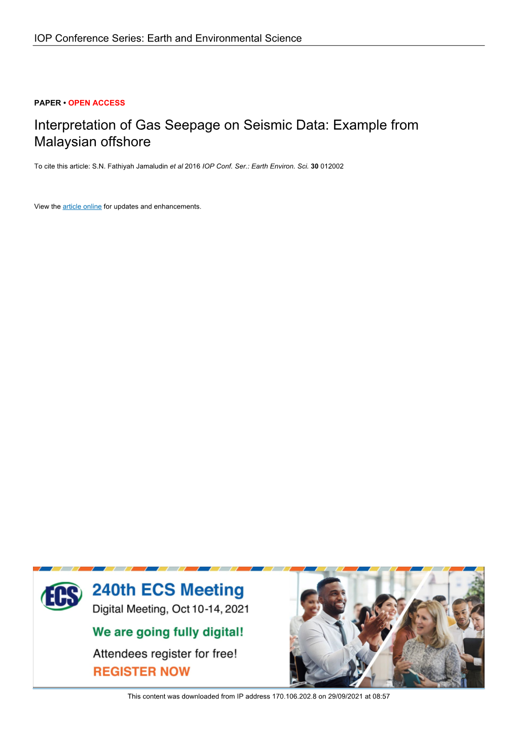 Interpretation of Gas Seepage on Seismic Data: Example from Malaysian Offshore