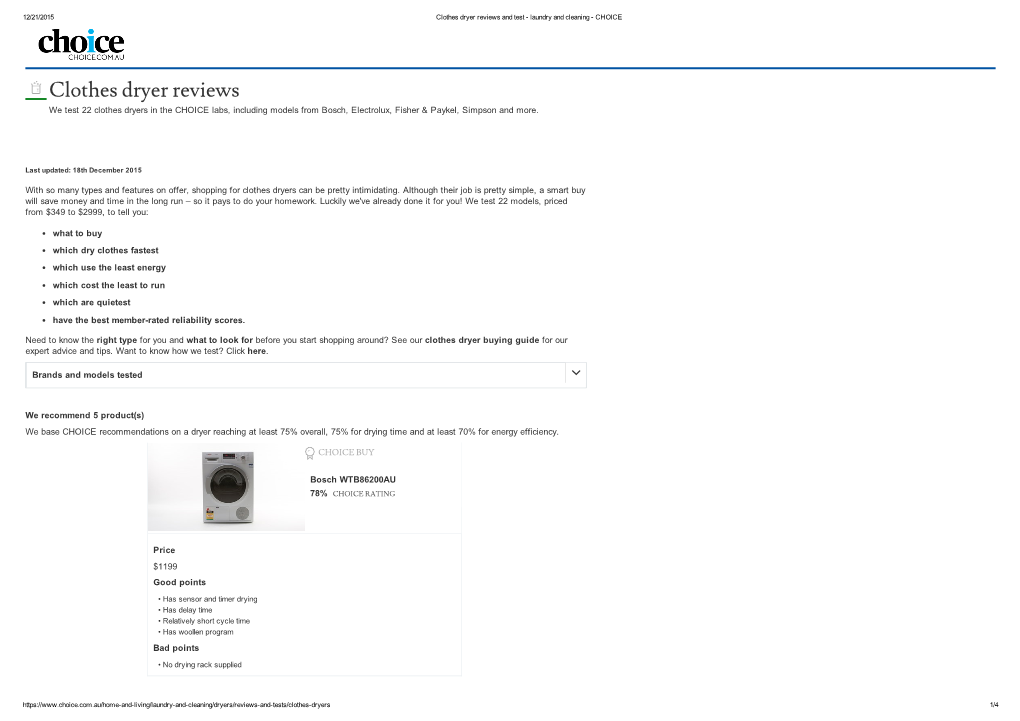 Clothes Dryer Reviews and Test ­ Laundry and Cleaning ­ CHOICE