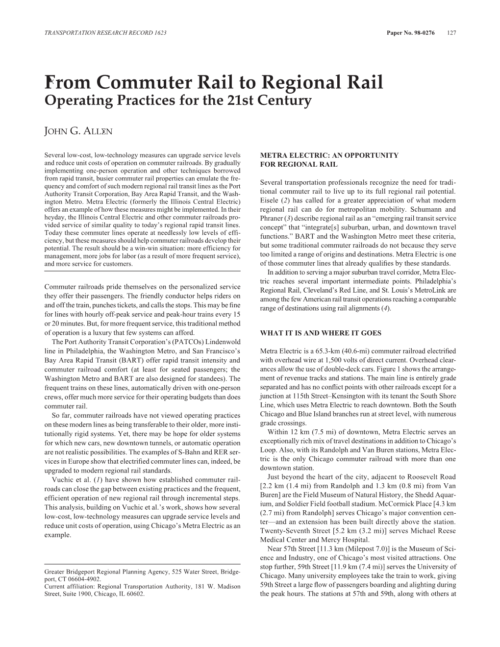 From Commuter Rail to Regional Rail Operating Practices for the 21St Century