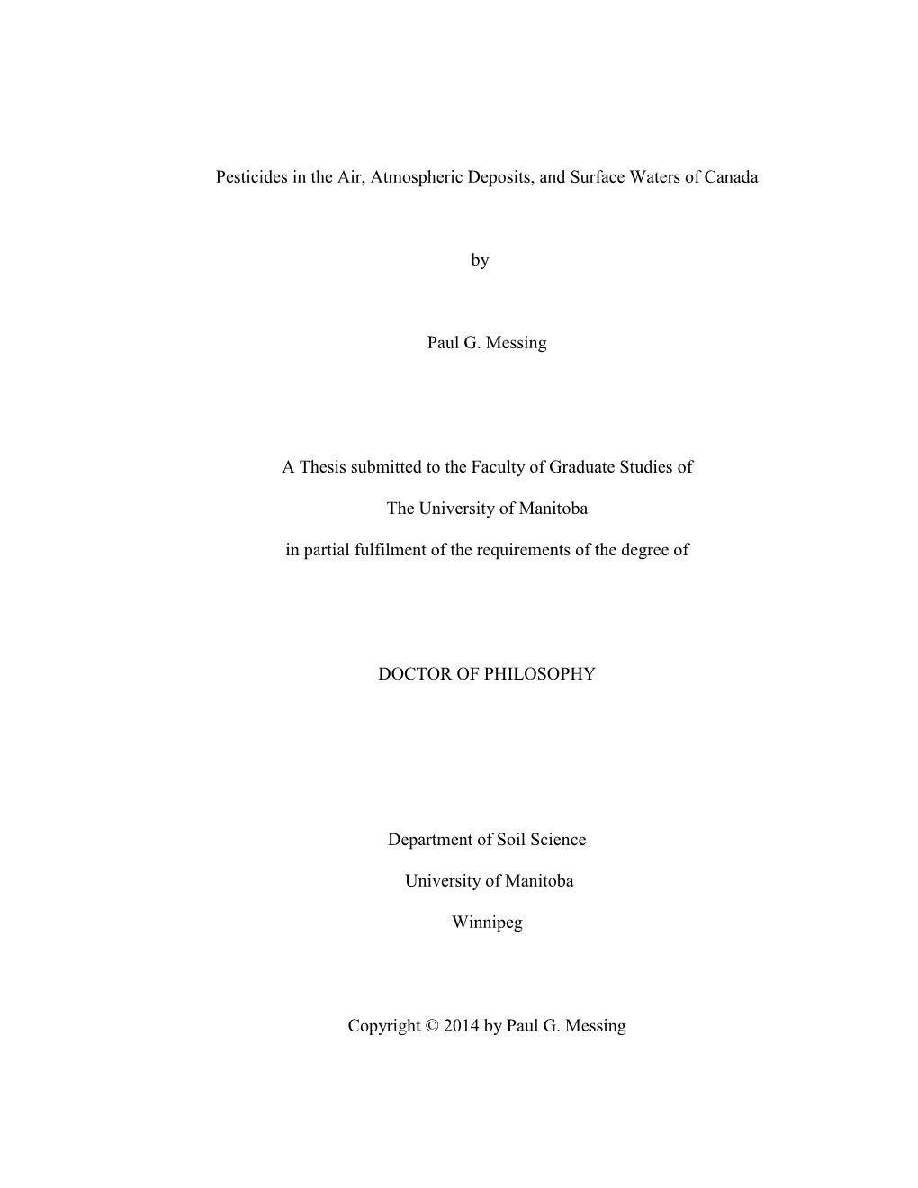 Pesticides in the Air, Atmospheric Deposits, and Surface Waters of Canada