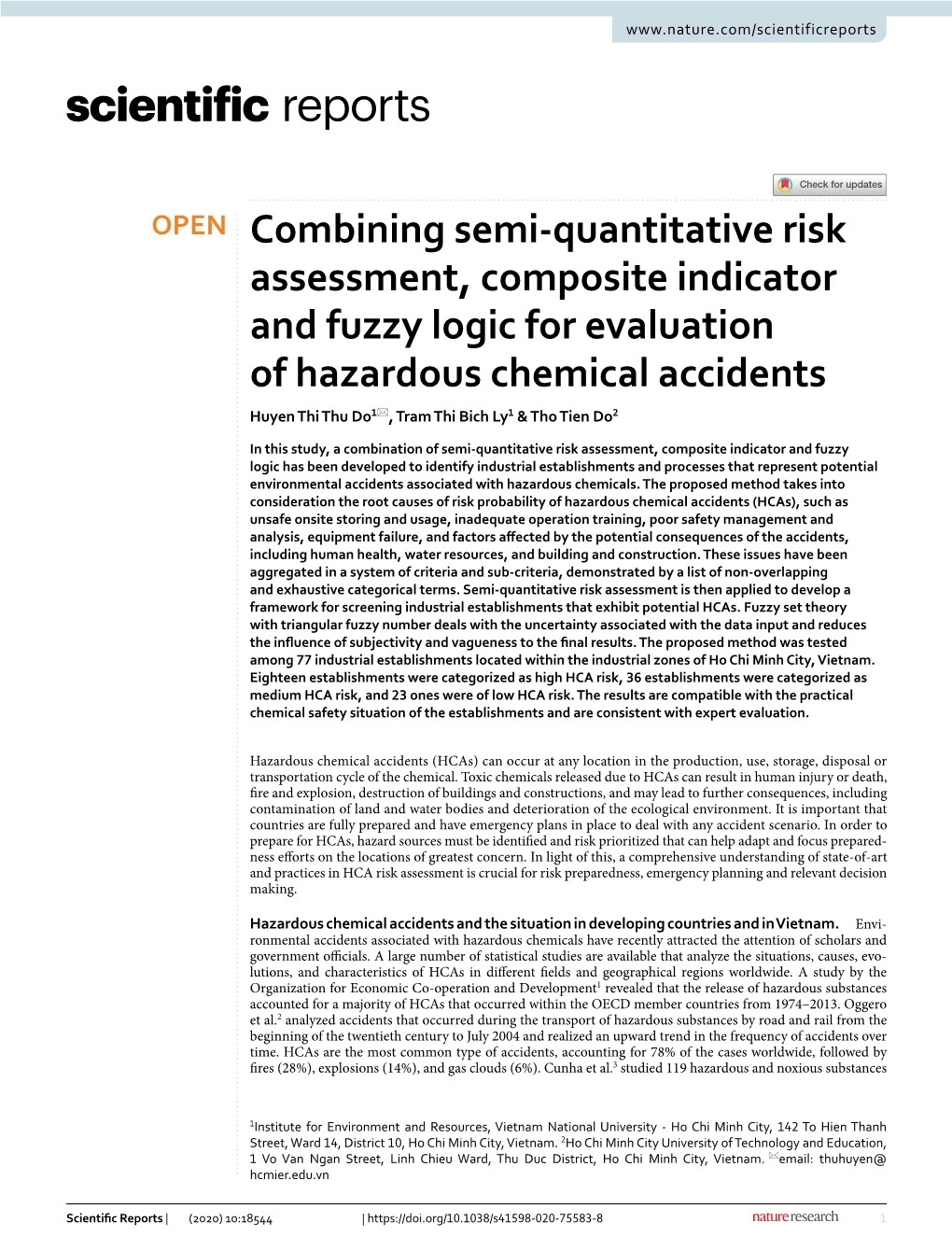 Combining Semi-Quantitative Risk Assessment, Composite Indicator