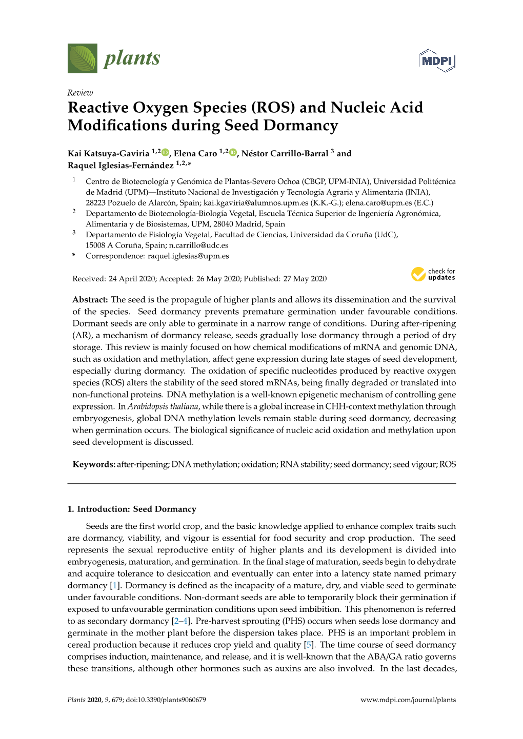 Eactive Oxygen Species (ROS) and Nucleic Acid Modifications During Seed Dormancy