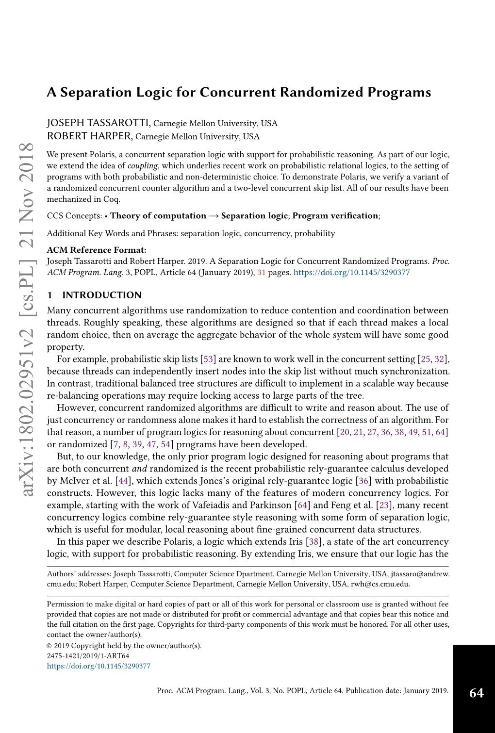 A Separation Logic for Concurrent Randomized Programs