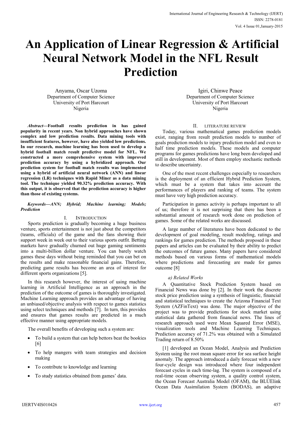 An Application of Linear Regression & Artificial Neural Network Model In