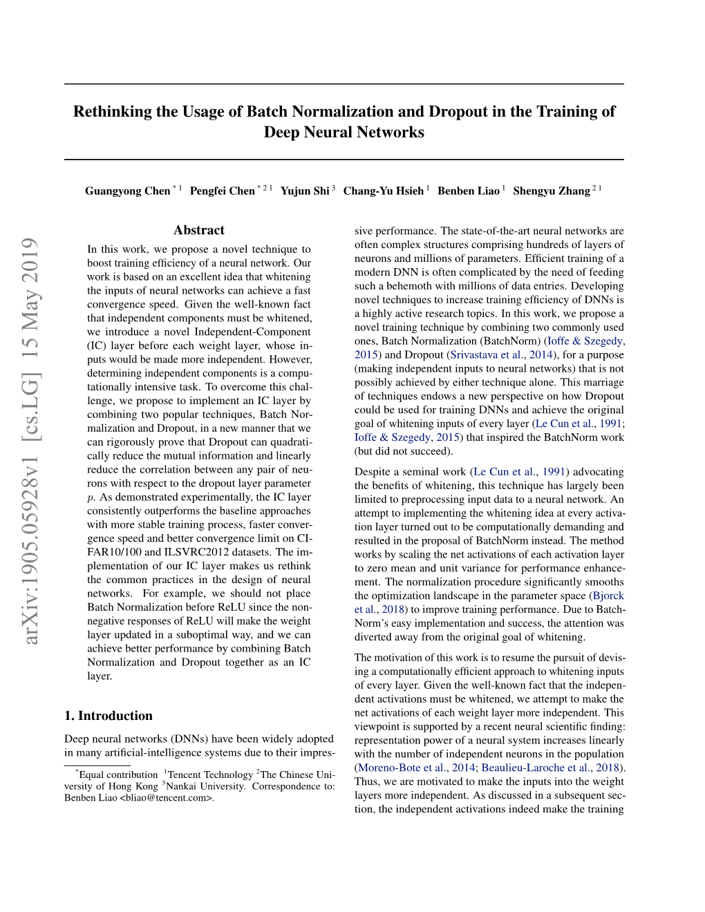 Rethinking the Usage of Batch Normalization and Dropout in the Training of Deep Neural Networks