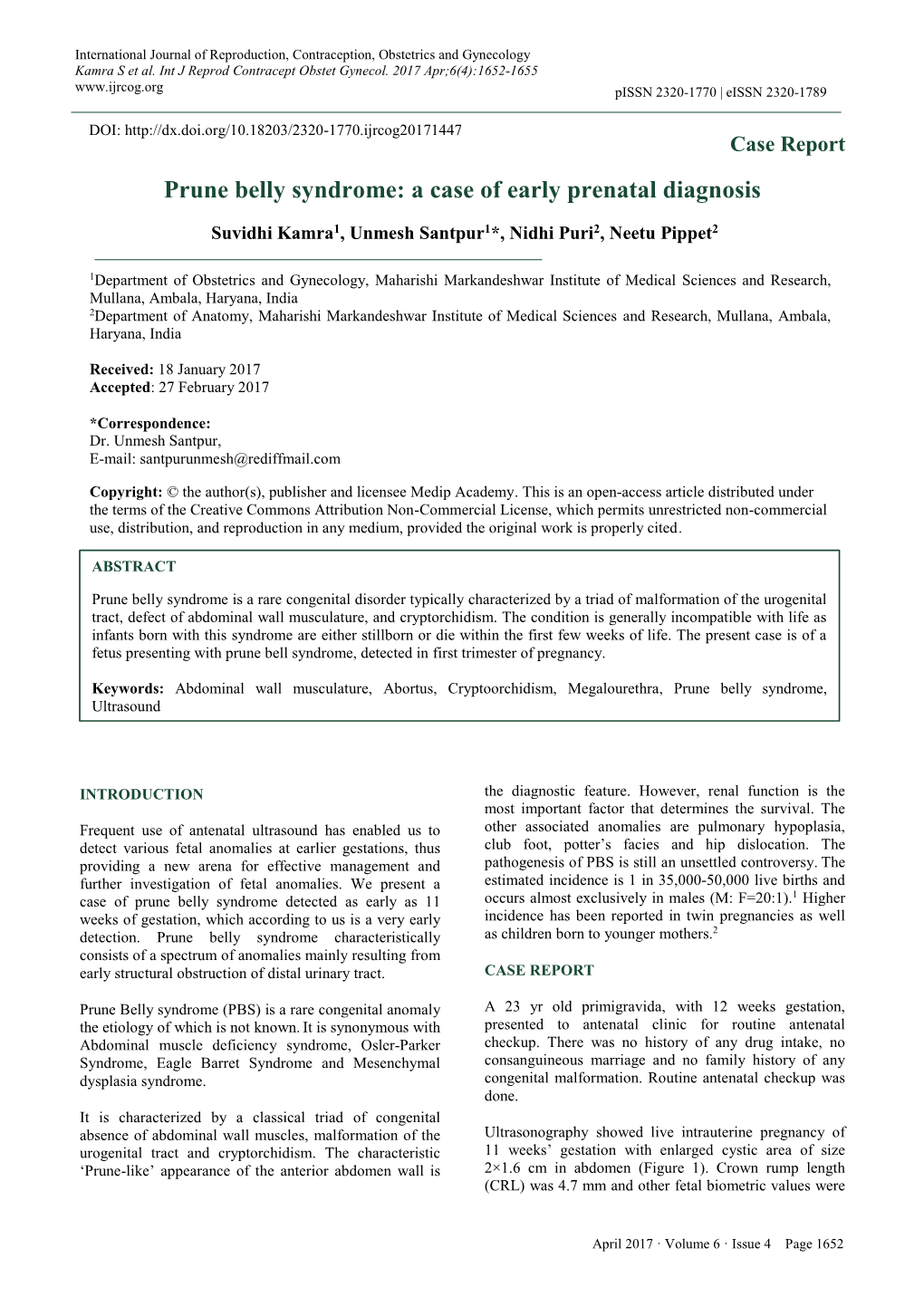 Prune Belly Syndrome: a Case of Early Prenatal Diagnosis