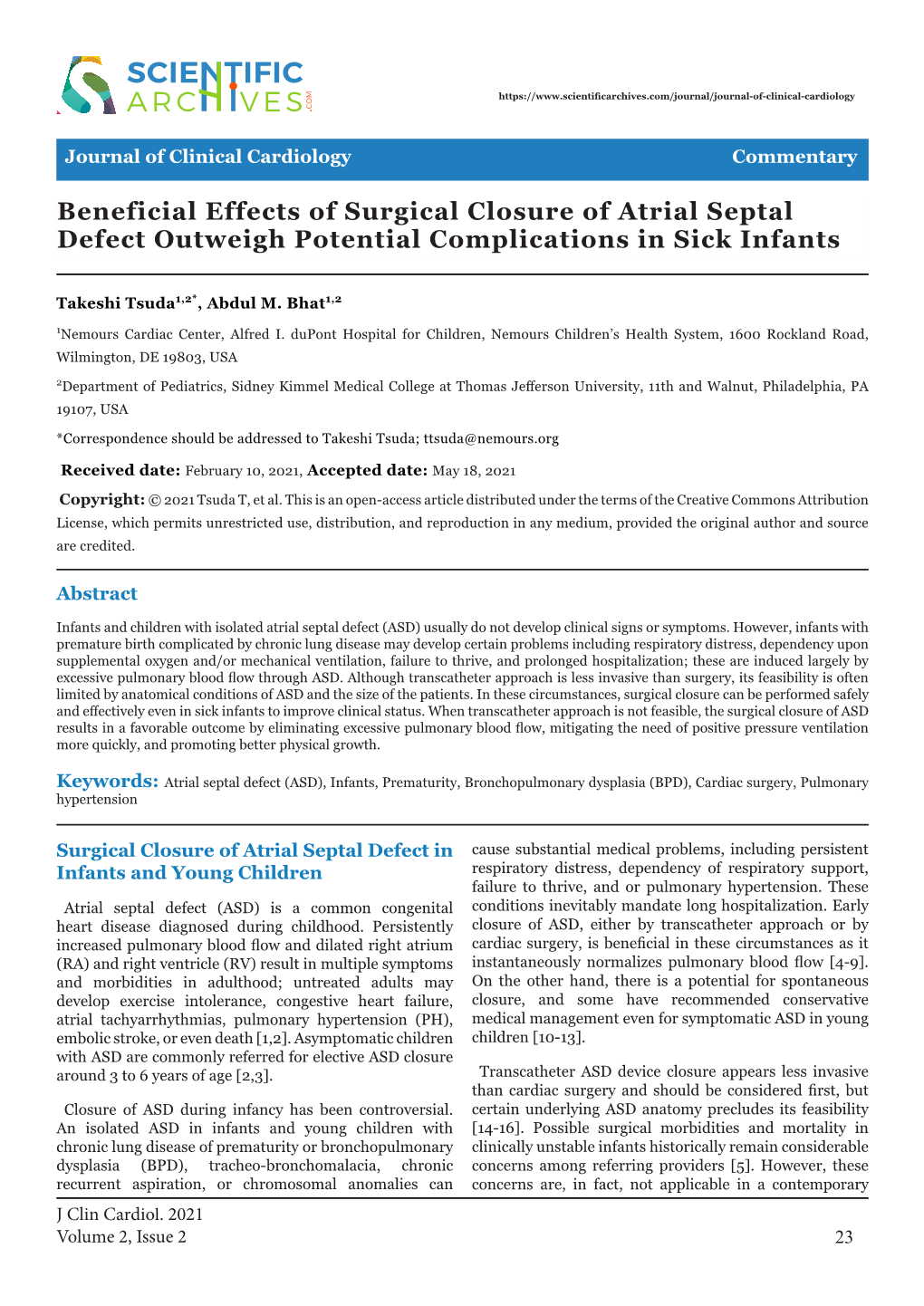 Beneficial Effects of Surgical Closure of Atrial Septal Defect Outweigh Potential Complications in Sick Infants