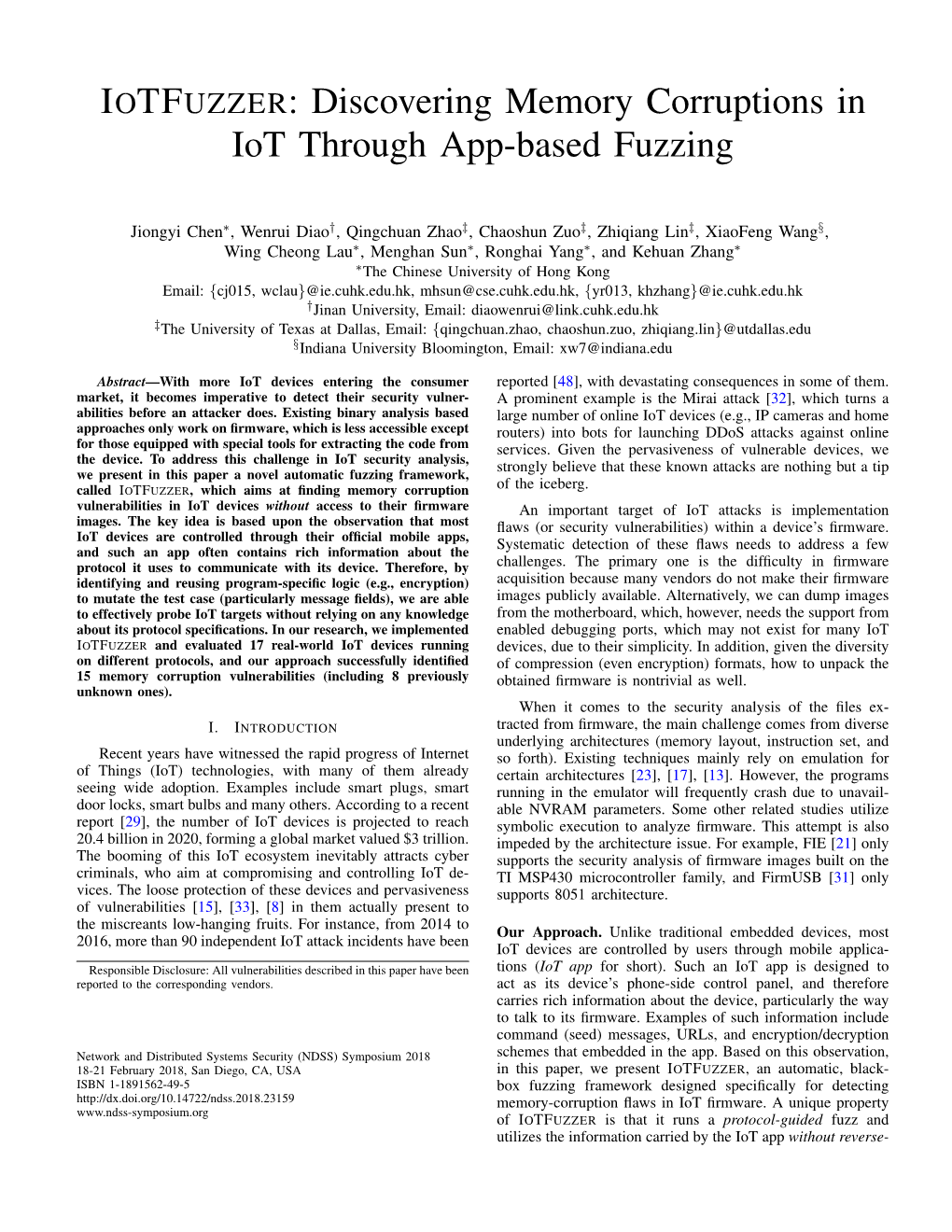 Discovering Memory Corruptions in Iot Through App-Based Fuzzing