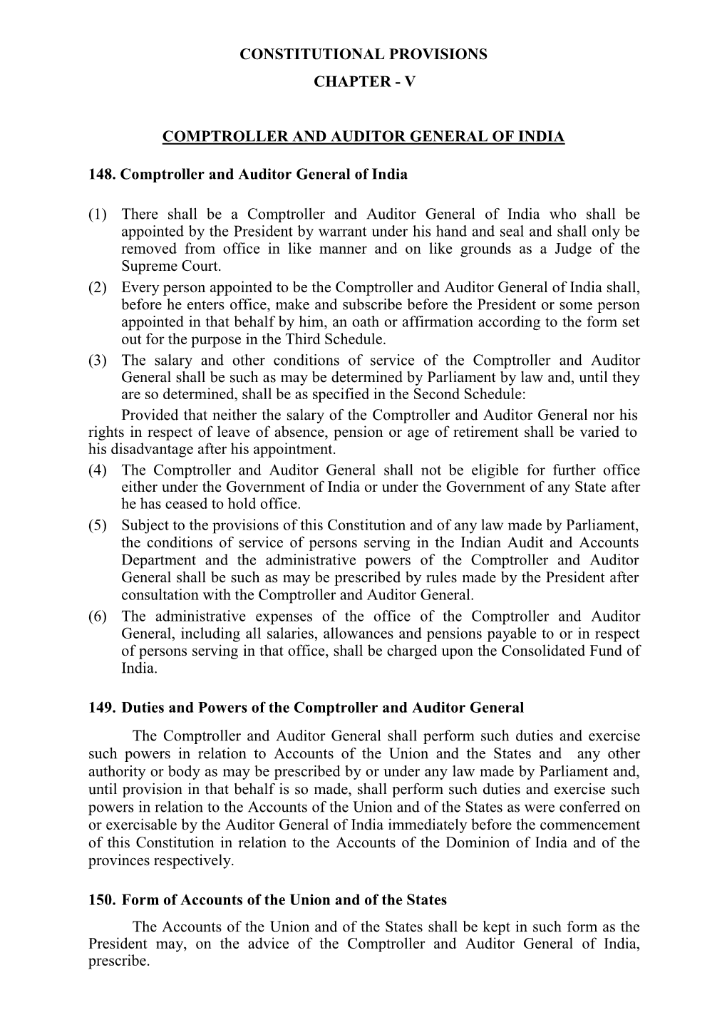 Constitutional Provisions Chapter - V