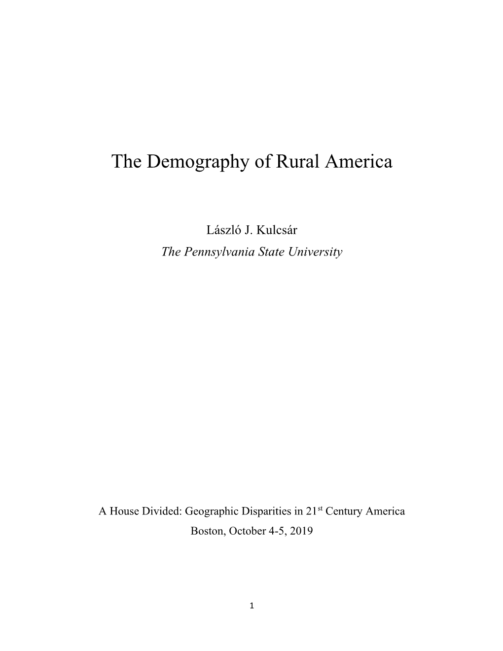 The Demography of Rural America