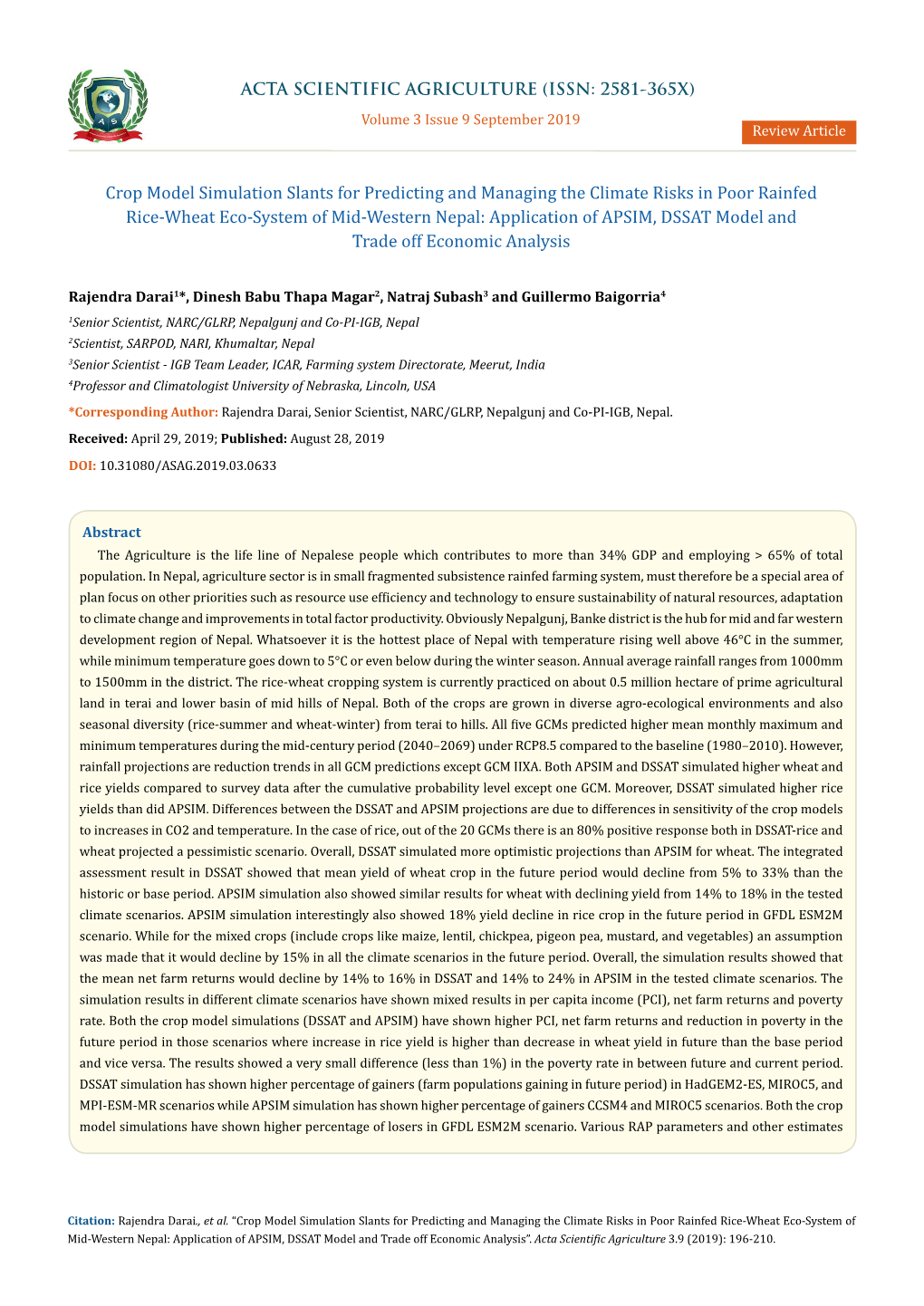 Crop Model Simulation Slants for Predicting and Managing The