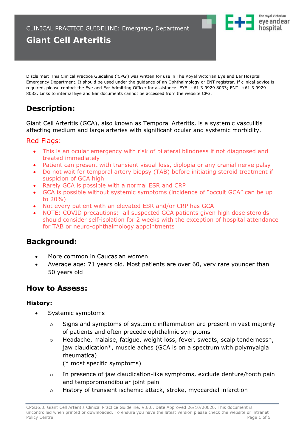 CLINICAL PRACTICE GUIDELINE Giant Cell Arteritis