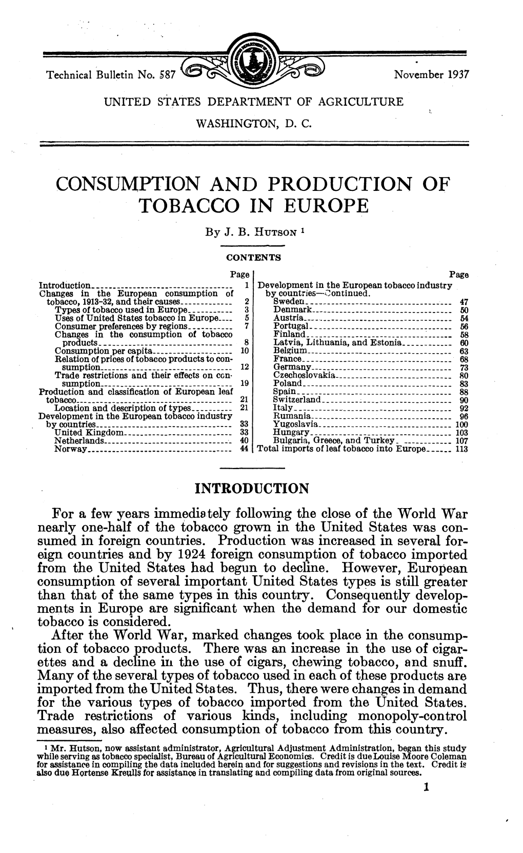 Consumption and Production of Tobacco in Europe