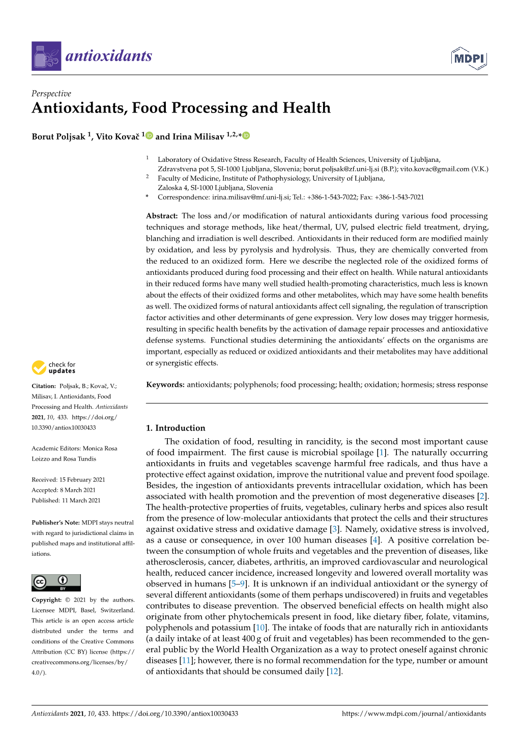 Antioxidants, Food Processing and Health