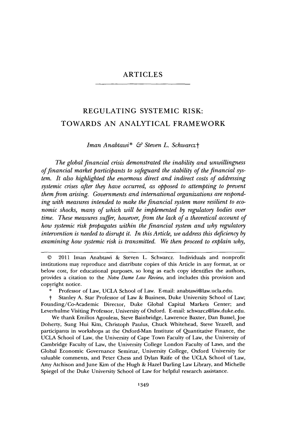 Regulating Systemic Risk: Towards an Analytical Framework