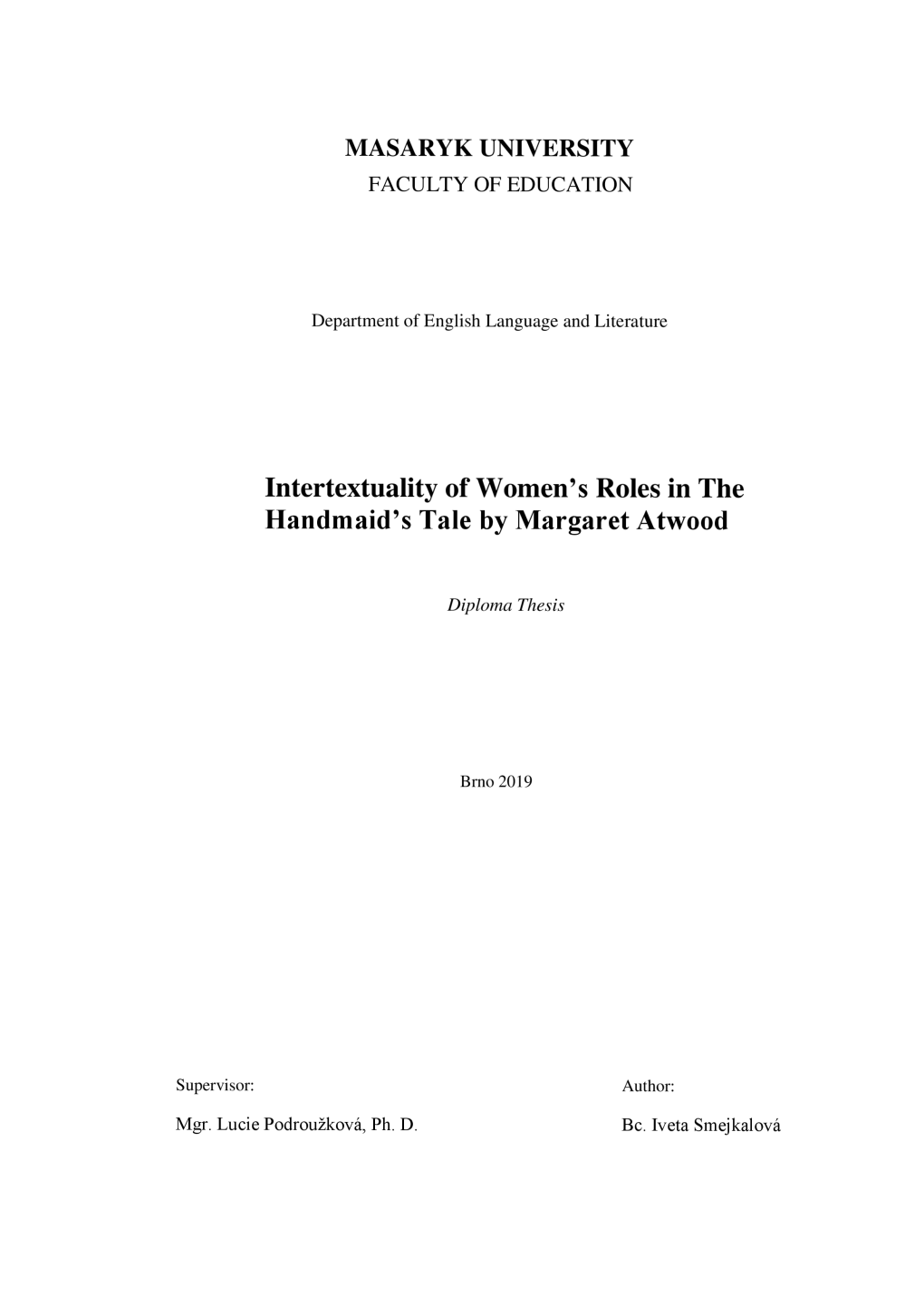 Intertextuality of Women's Roles in the Handmaid's Tale by Margaret Atwood