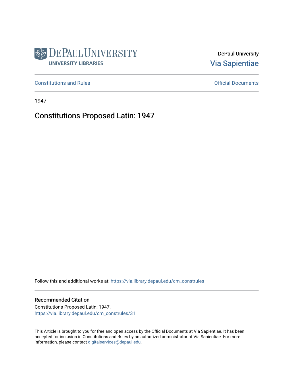 Constitutions Proposed Latin: 1947
