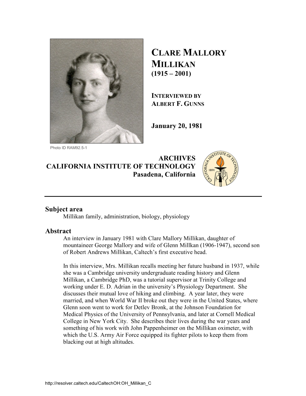 Interview with Clare Mallory Millikan