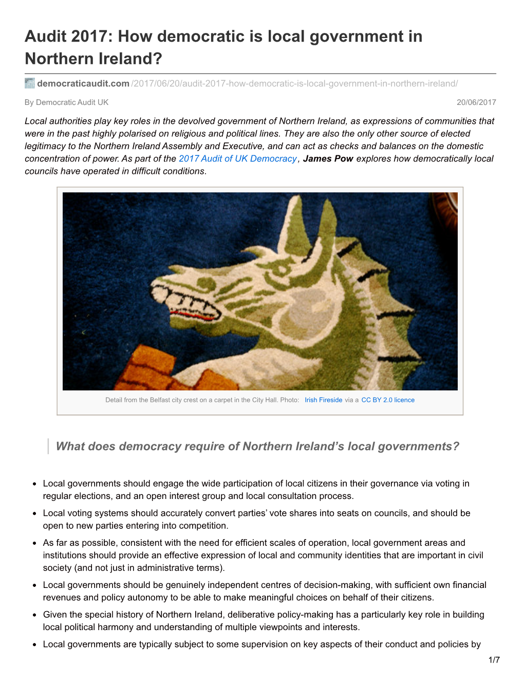 Audit 2017: How Democratic Is Local Government in Northern Ireland?