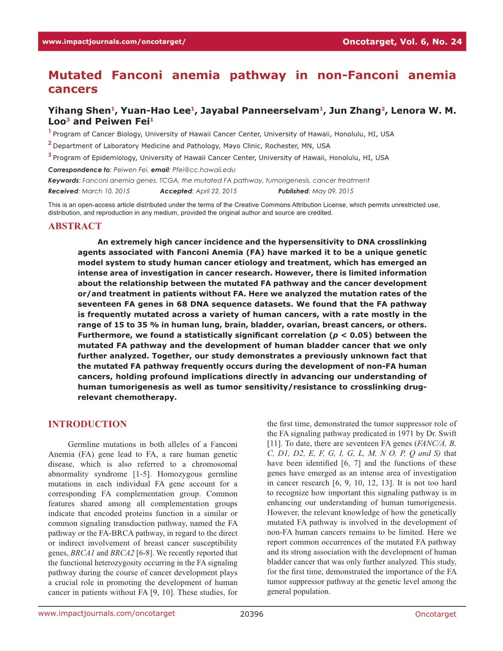 Mutated Fanconi Anemia Pathway in Non-Fanconi Anemia Cancers