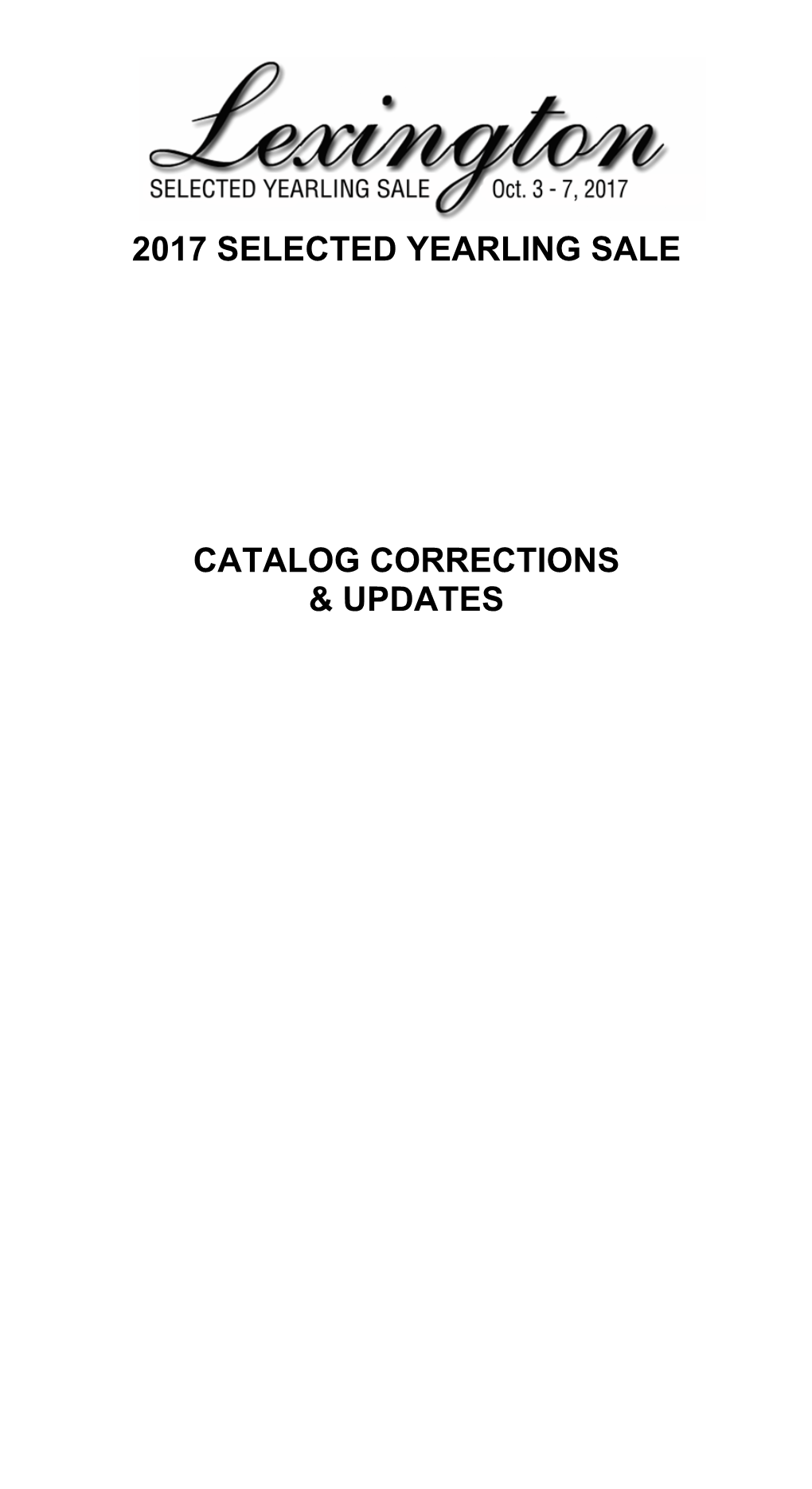 2017 Selected Yearling Sale Catalog Corrections
